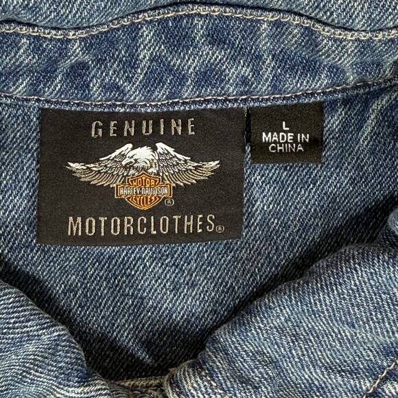 Harley Davidson Motor Clothes Denim Jacket Women's Large Blue Embroidered Patch - Picture 7 of 11